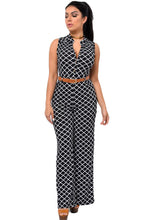 Tightening Belt Geometric Print  Rompers  Long Jumpsuit  Sleeveless Overalls For Wide Leg Jumpsuit SM6