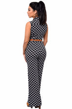 Tightening Belt Geometric Print  Rompers  Long Jumpsuit  Sleeveless Overalls For Wide Leg Jumpsuit SM6