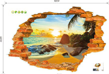 :3D Broken Wall Sunset Scenery Seascape Island Coconut Trees Household Adornment Can Remove The Wall Stickers SM6