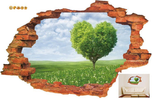 :3D Broken Wall Sunset Scenery Seascape Island Coconut Trees Household Adornment Can Remove The Wall Stickers SM6