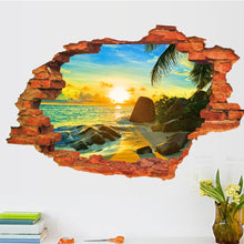 :3D Broken Wall Sunset Scenery Seascape Island Coconut Trees Household Adornment Can Remove The Wall Stickers SM6