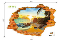 :3D Broken Wall Sunset Scenery Seascape Island Coconut Trees Household Adornment Can Remove The Wall Stickers SM6