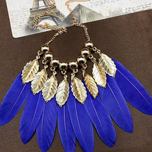 Gifts Women Big Leaves   Blue Feather Shape Necklaces s Pendants Elegant Women Choker Necklace SM6