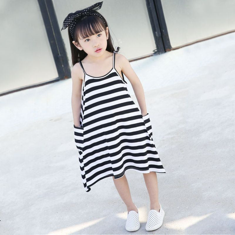 Girls Dress Sleeveless Striped Strapy Loose Family Fitted Clothes Roupas Infantis Menina Vestidos PY2 SM6