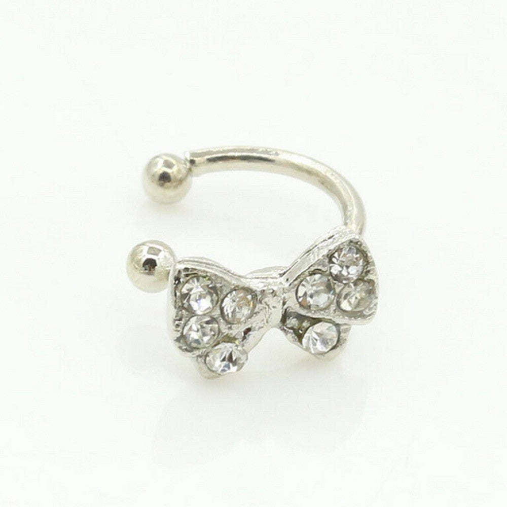 Girls Rhinestone Chic Bow Ear Bone Clip Beauty Earring Jewelry S Lady Silver Plated Shiny Crystal Bowknot Stud Earrings SM6