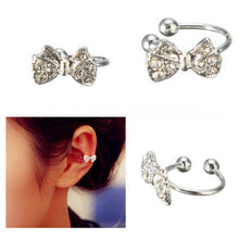 Girls Rhinestone Chic Bow Ear Bone Clip Beauty Earring Jewelry S Lady Silver Plated Shiny Crystal Bowknot Stud Earrings SM6
