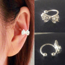 Girls Rhinestone Chic Bow Ear Bone Clip Beauty Earring Jewelry S Lady Silver Plated Shiny Crystal Bowknot Stud Earrings SM6