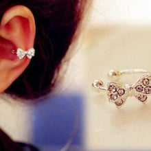 Girls Rhinestone Chic Bow Ear Bone Clip Beauty Earring Jewelry S Lady Silver Plated Shiny Crystal Bowknot Stud Earrings SM6