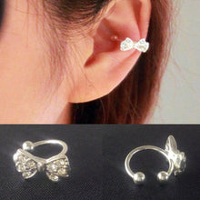 Girls Rhinestone Chic Bow Ear Bone Clip Beauty Earring Jewelry S Lady Silver Plated Shiny Crystal Bowknot Stud Earrings SM6