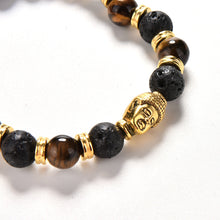 Gold Buddha Skull Elastic Bracelets Beaded Tibet Charm Lucky Bracelets S Black Color Men's Bracelet SM6
