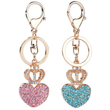 Gold Plated Beautiful Car Keyring Crystal Crown Heart Lovers Keychain SM6