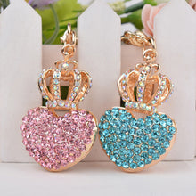 Gold Plated Beautiful Car Keyring Crystal Crown Heart Lovers Keychain SM6