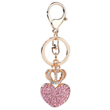 Gold Plated Beautiful Car Keyring Crystal Crown Heart Lovers Keychain SM6