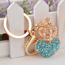Gold Plated Beautiful Car Keyring Crystal Crown Heart Lovers Keychain SM6