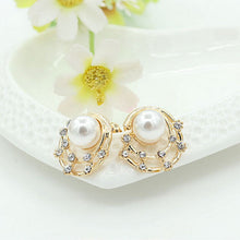 Gold Plated Starry Sky Women Shining Crystal Shell Simulated Pearl Round Stud Earrings  Pearl Earrings SM6