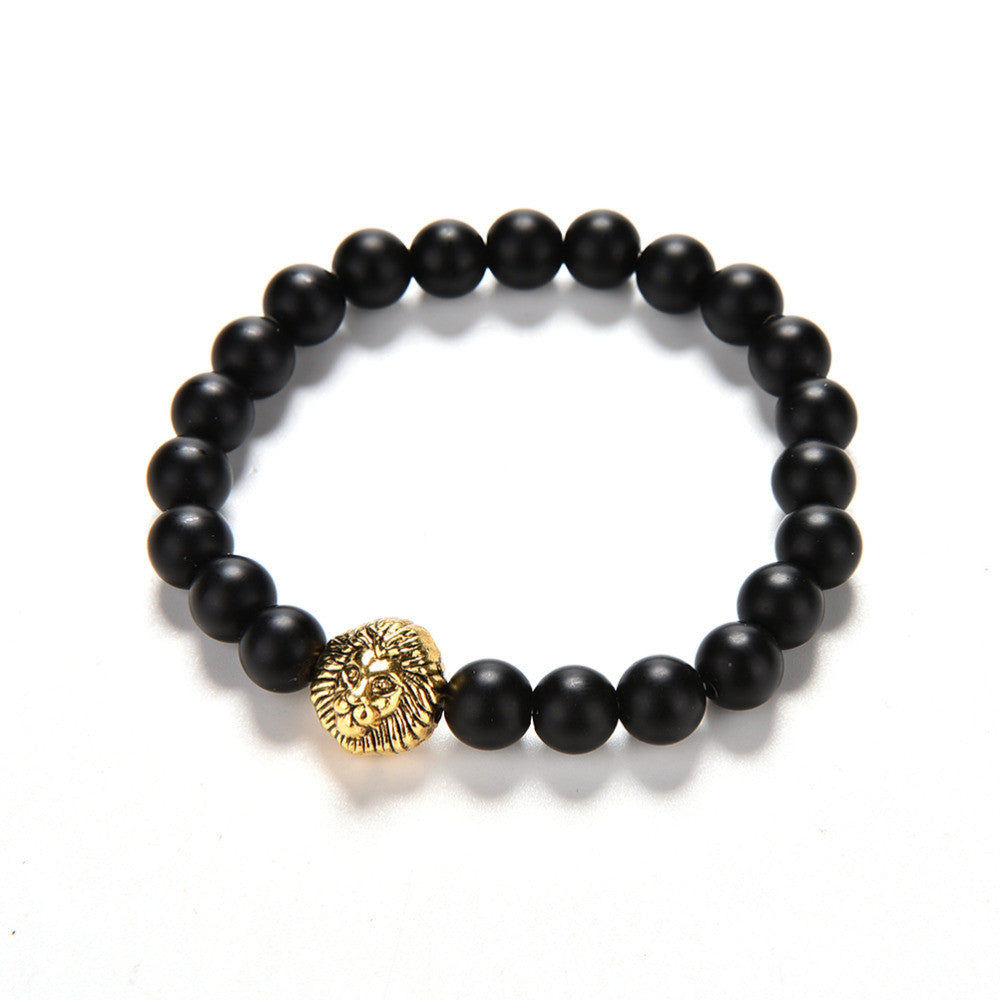 Golden Natural Grinding Stone Bracelets S 2 Colors Lion Head Women Men Beaded Bracelet SM6