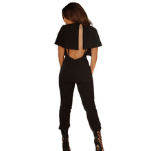 Good Stretch Backless Fitness Overall Rompers  Jumpsuit Long Pants   Black Ruffles v Neck Sexy One Piece Outfits SM6