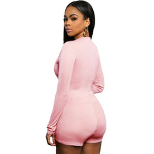 Good Stretch Bodycon Long Sleeve Playsuit   Deep v Neck Black Pink Sexy Rompers  Fitness Short Jumpsuit SM6