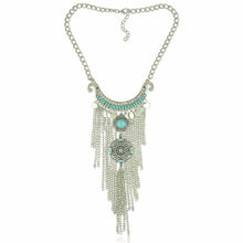 Bohemian Vintage Necklace Antique Silver Turquoise Jewelry Long Tassel Necklace Statement Necklace For Women SM6
