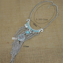 Bohemian Vintage Necklace Antique Silver Turquoise Jewelry Long Tassel Necklace Statement Necklace For Women SM6