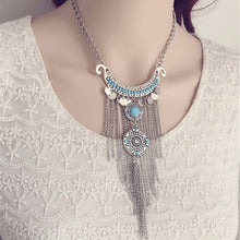 Bohemian Vintage Necklace Antique Silver Turquoise Jewelry Long Tassel Necklace Statement Necklace For Women SM6