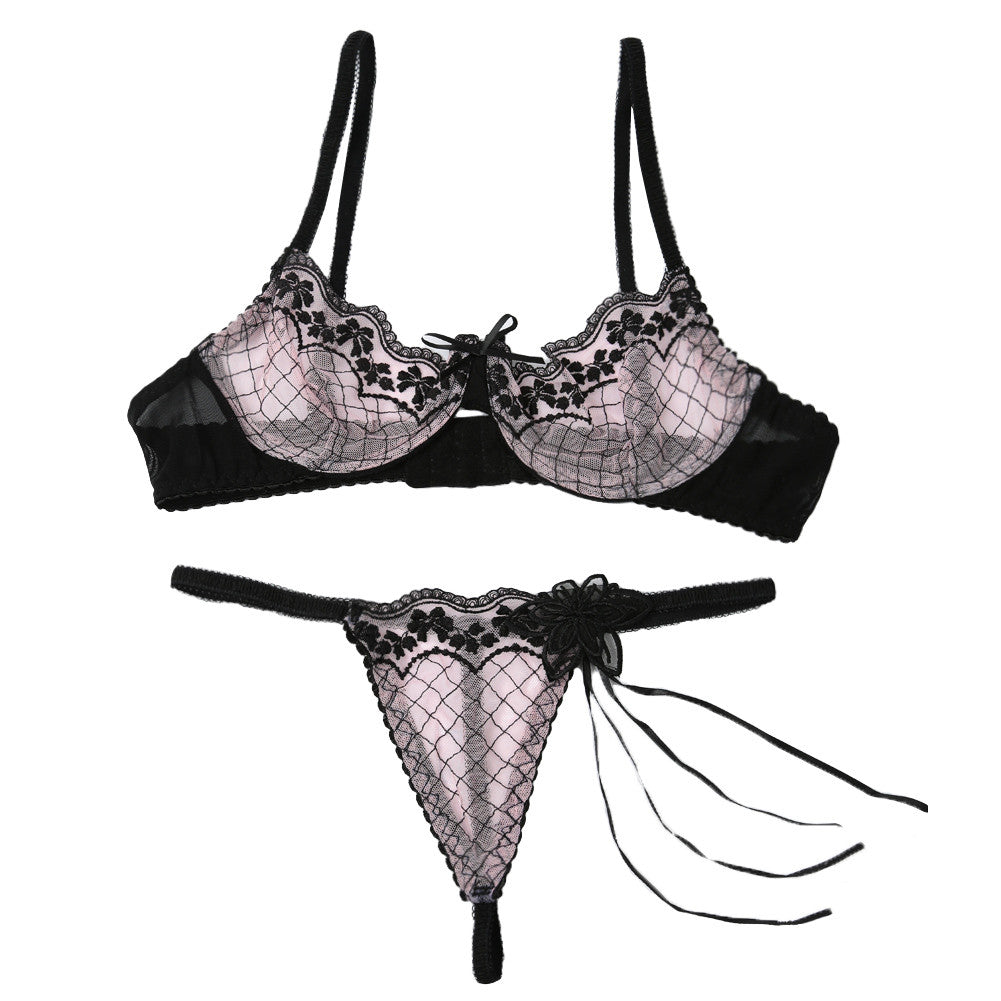 Sexy Lingerie Set Women Babydoll Underwear Sheer Mesh Lace Underwire Floral Bra G-string Sleepwear Night Gown Nightwear Suit SM6