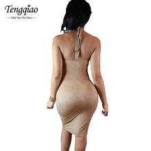 Halter Sexy Bodycon Bandage Dress   Midi Party Night Sexy Club Dress Sleeveless Hollow Out Short Clubbing Dress SM6