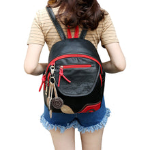 Harajuku Vintage Women Backpack PU Leather Leaf Applique Zipper Mini Schoolbag Casual Travel Bag Teenage Girls Black Rugzak SM6