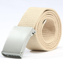 Herren Damen Waist Belt Silver Metal Buckle Canvas Waistband Strap SM6