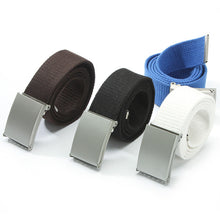 Herren Damen Waist Belt Silver Metal Buckle Canvas Waistband Strap SM6