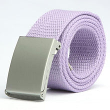 Herren Damen Waist Belt Silver Metal Buckle Canvas Waistband Strap SM6