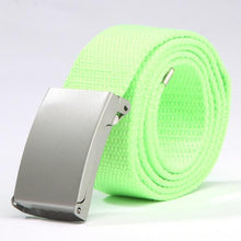 Herren Damen Waist Belt Silver Metal Buckle Canvas Waistband Strap SM6