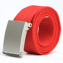 Herren Damen Waist Belt Silver Metal Buckle Canvas Waistband Strap SM6