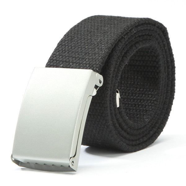 Herren Damen Waist Belt Silver Metal Buckle Canvas Waistband Strap SM6