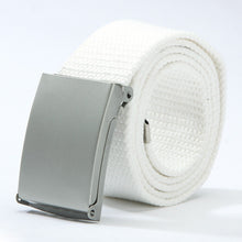 Herren Damen Waist Belt Silver Metal Buckle Canvas Waistband Strap SM6