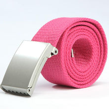 Herren Damen Waist Belt Silver Metal Buckle Canvas Waistband Strap SM6