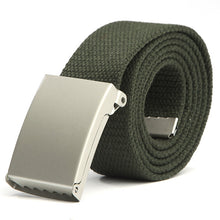 Herren Damen Waist Belt Silver Metal Buckle Canvas Waistband Strap SM6