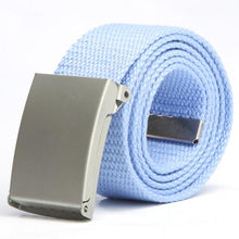 Herren Damen Waist Belt Silver Metal Buckle Canvas Waistband Strap SM6