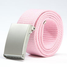 Herren Damen Waist Belt Silver Metal Buckle Canvas Waistband Strap SM6