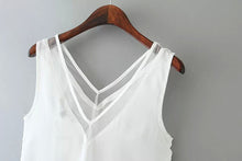High Street Women's Tops Tanks Chiffon V Neck wtih Mesh Trim Sleeveless Solid Sexy Blouse Women Vest Blusa Feminina BlackWhite SM6