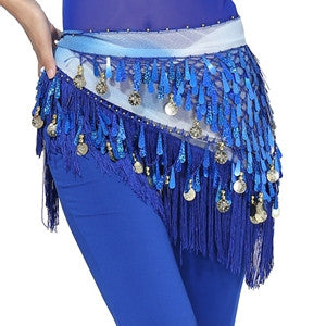Hip Scarf Chiffon Coins Tassels Sequins Triangle Skirt Belly Dance Costume SM6