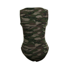 Bodysuit Women Sexy Jumpsuit Camouflage Print Hollow Out Bodycon Overalls Sleeveless Playsuit Rompers Army Green SM6