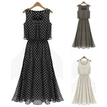 Boho Women Chiffon Sleeveless Pleated Long Maxi Dress Polka Dot Dresses Sundress SM6