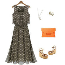 Boho Women Chiffon Sleeveless Pleated Long Maxi Dress Polka Dot Dresses Sundress SM6