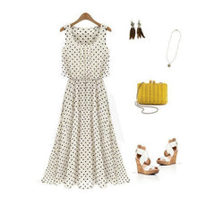 Boho Women Chiffon Sleeveless Pleated Long Maxi Dress Polka Dot Dresses Sundress SM6