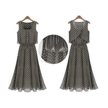 Boho Women Chiffon Sleeveless Pleated Long Maxi Dress Polka Dot Dresses Sundress SM6