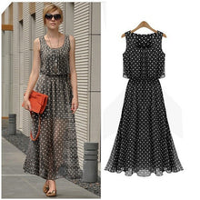 Boho Women Chiffon Sleeveless Pleated Long Maxi Dress Polka Dot Dresses Sundress SM6