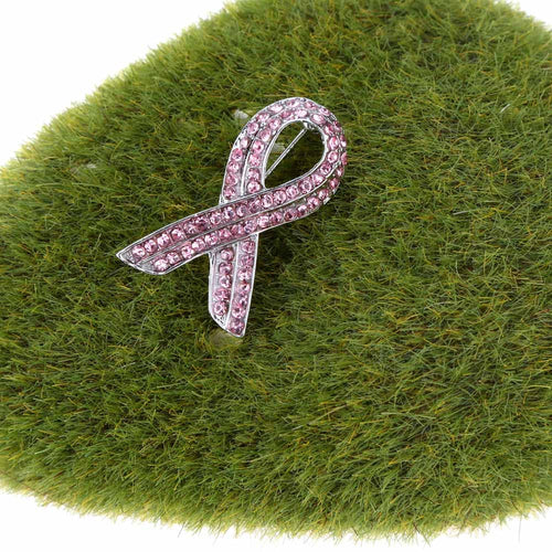 Crystal Rhinestone Brooches Pins Pink Ribbon Breast Cancer Awareness Lapel Pins Jewelry SM6