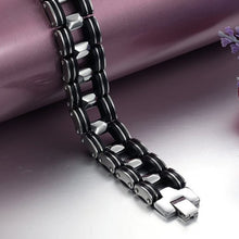 Men Silver Stainless Steel Bracelets Black Rubber Motorcycle Biker Chain Link BraceletSM6