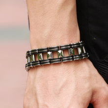 Men Silver Stainless Steel Bracelets Black Rubber Motorcycle Biker Chain Link BraceletSM6